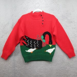 Red and Green Women's Christmas Swan Sweater
